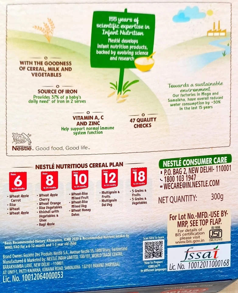 Cereal bebê Nestlé CERELAC com leite, arroz vegetal–de 8 meses, 300 g 30-07-2026 fs - Imagem 3 de 4