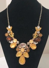 Charming Charlie Gold Tone Autum Colors Bib Necklace 18 Inch