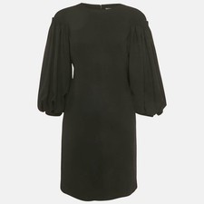 Alexander McQueen Black Wool Crepe Puff Sleeve Mini Dress M