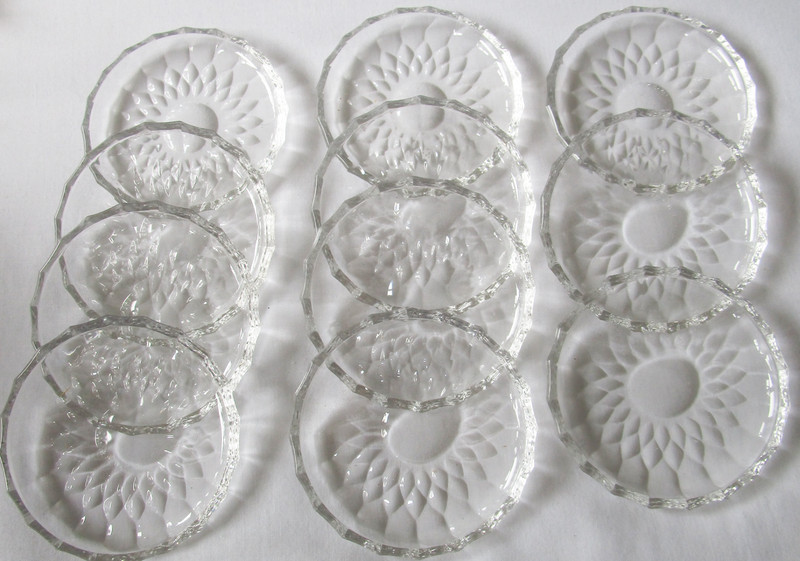 Mint Vintage Set of  11 Val St Lambert Belgian Crystal Starburst Glass Coasters