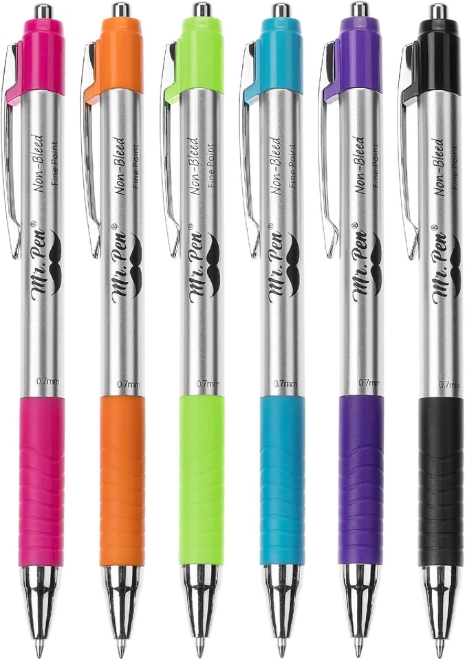 Plumas de punta fina surtidas sin sangrado - 6 colores para escribir y escribir un diario suave Foto 3 de 4