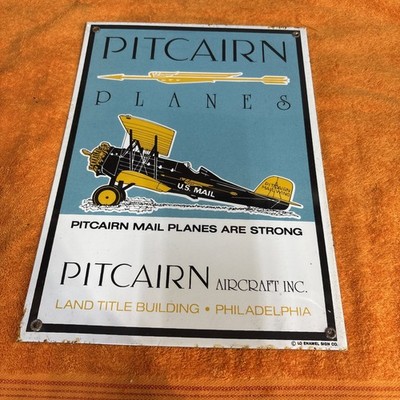 Box1-#2- NOS Vtg Pitcairn Aircraft Mailwing Enameled 14  x 10 Sign U.S MAIL