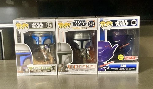 3 Star Wars Funko Pops Jango Fett The Mandalorian AM Lot