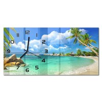 Edle Wanduhr Aus GehäRtetem Glas Seychellen-Strand Schwarze Zeiger 60X30 Cm