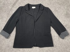 Skies Are Blue Blazer Womens Large Black Open Front 3/4 Sleeve Classic Business