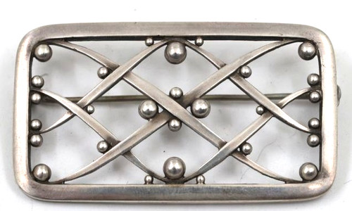 Georg Jensen Sterling Silver #266 Rectangular Brooch with Openwork Design