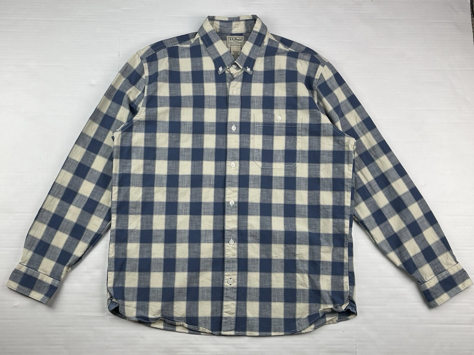 L.L. Bean Men’s Medium Traditional Fit Blue Striped Flannel Plaid Shirt