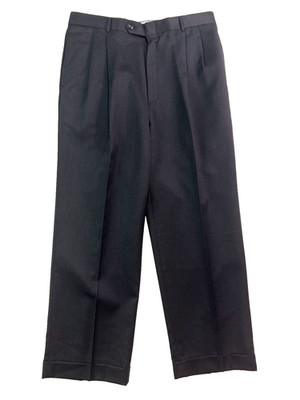 Charcoal Dress Suit Pants 35x29 Pleat High Waisted Cuffed Wool Relaxed Wide Leg