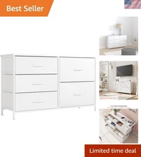 Versatile White 5-Drawer Dresser with Fabric Inserts - Bedroom & Nursery Use