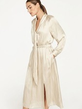 NWT J.Crew Featherweight Satin Tie-Neck Midi in Antique White Side Slit Dress M