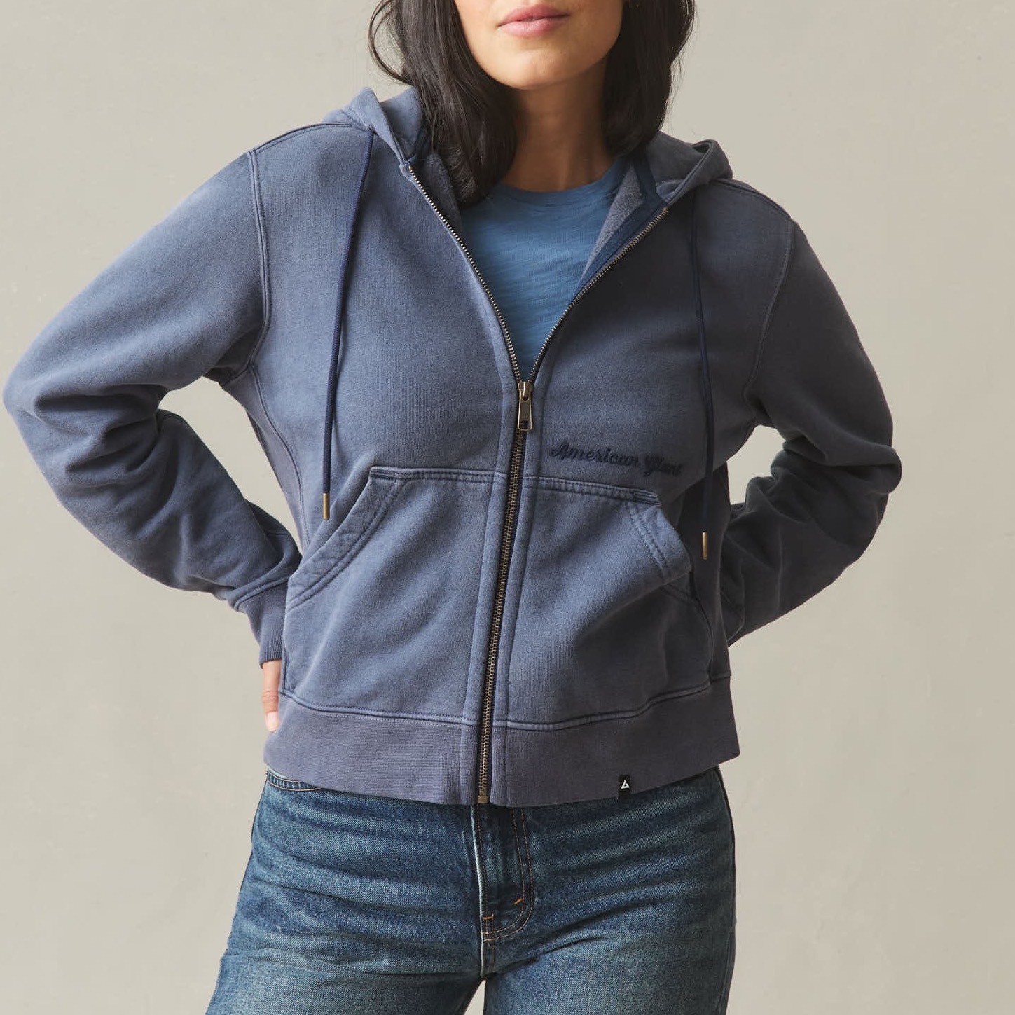 American Giant Women Vintage Wash Relaxed Classic Full Zip Hoodie XL Made in USA