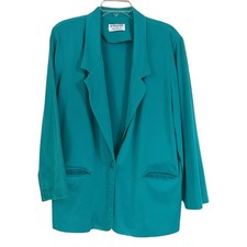 Alfred Dunner Women s Blazer Jacket Size 14 Teal One Button Shoulder Pads USA