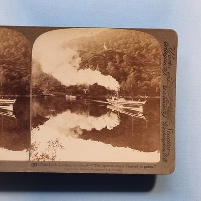 Loch Katrine 3D Stereoview C1899 Real Photo Steam Ferry Leaves Quay Scotland