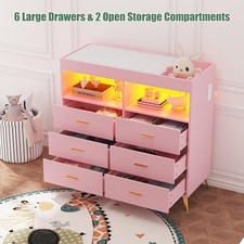 Dresser for Bedroom with 6 Drawers with LED Lights  Charging Station Baby Table