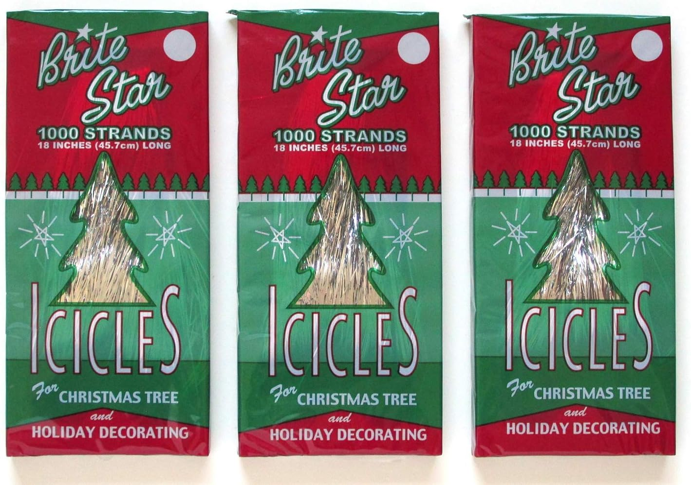 Tinsel Icicles, Silver, 3 Packages, 1000 count each