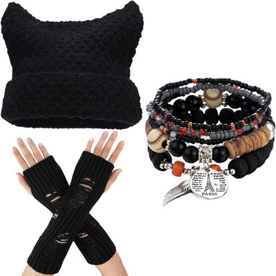 Therian - Therian Gear Y2K - Emo Beanie, Fingerless Gloves,Five Fairycore Bracel