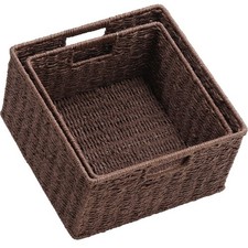 Dark Brown Round Paper Rope Woven Baskets for Storage Set of 2 with Handles