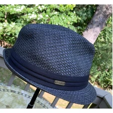 Sun N Sand Black Fedora Hat Teardrop Dented Crown Ribbon Band OS Unisex Holiday