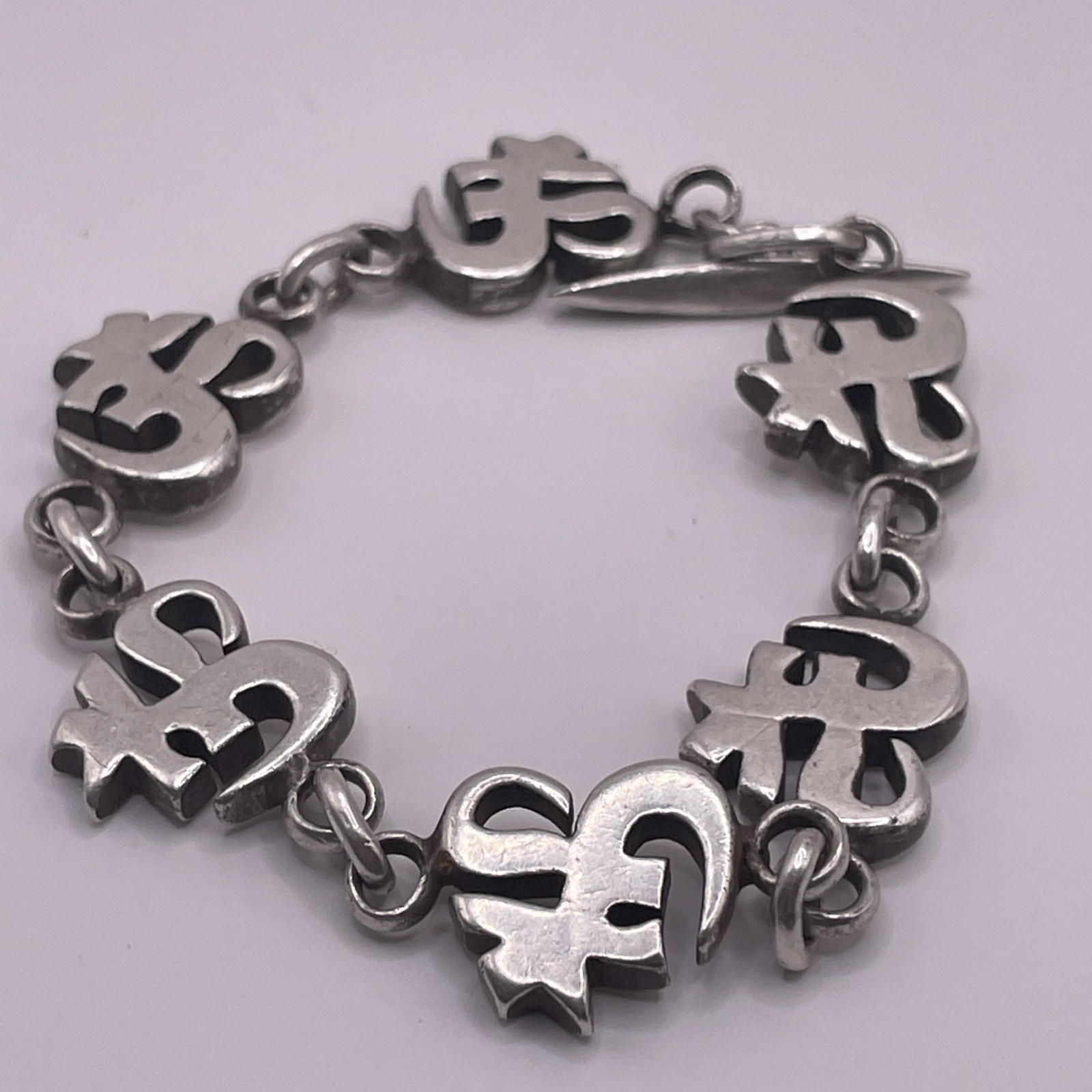 Om Design Solid Sterling Silver Bracelet 8in (38.… - image 4