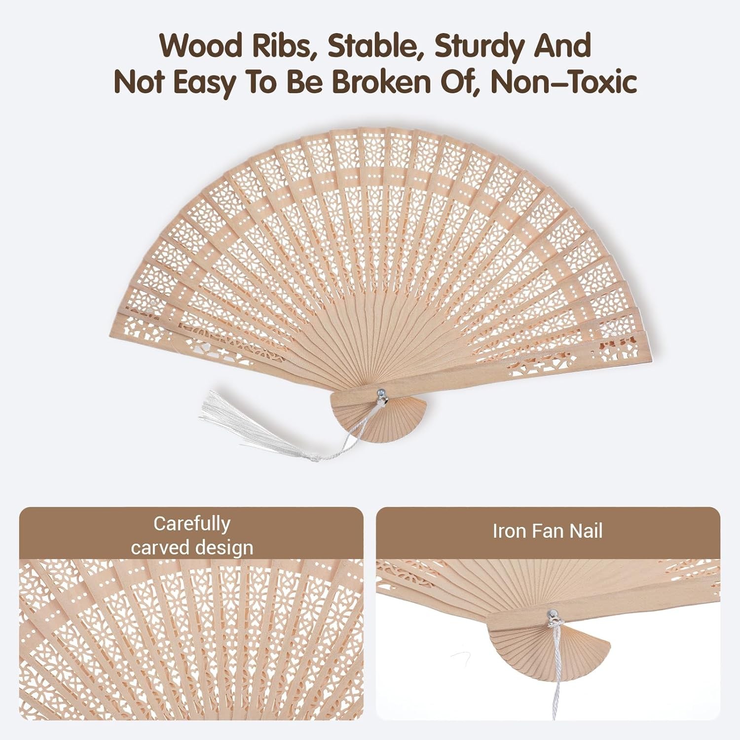 Grevosea Bamboo Folding Fan Set, 4 Pcs Handheld Fans with Sandalwood and Silk, V