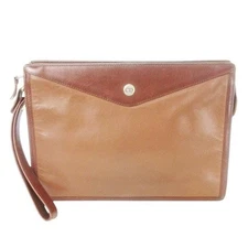 Christian Dior Brown Leather Clutch Bag Zip Snap Vintage Authentic