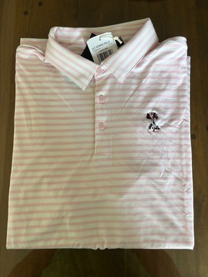 NWT MEN'S ADIDAS ULTIMATE STRIPE POLO, SIZE: L, COLOR: PINK/WHITE (M4.15)