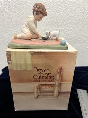 Vintage Porcelain Figurine Boy Feeding Cat By Bessie Pease Gutmann 1985 Taiwan
