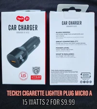 TECH21 15W USB-A CAR CHARGER  FOR APPLE/ANDROID 2 FOR $9.99 FREE SHIPPING "SALE"
