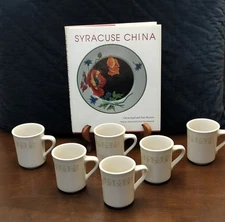Set of 6 Syracuse China Coffee Mugs Classic Bronze Pattern Made 1980