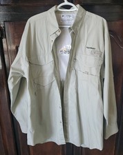 Vtg. Columbia ExxonMobil Mobil Long Sleeve Beige Mns. Sz. L. Button-up, Cotton