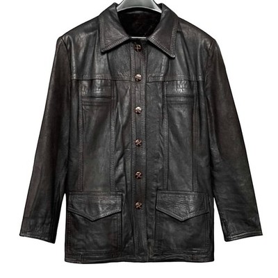 Camyr Vintage 90s Brown Leather Jacket Union Made Button Front Blazer Coat M