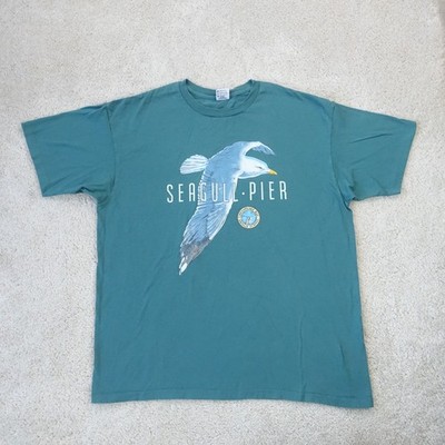 Vintage Amboss T-Shirt Herren 2X türkis Baumwolle Möwe Pier Chesapeake Bay Einzelnaht