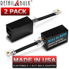 2 PACK Phone Jack to Ethernet Adapter RJ45 Female to RJ11 Male for Telephone
