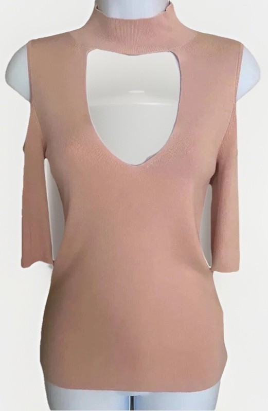 *EXPRESS* Pink Mock V-Neck Cold Shoulder Knit Top - NEW - Size Medium
