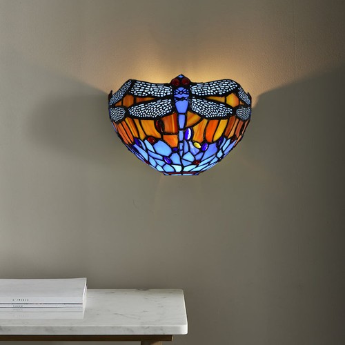 Tiffany Style Multicolor Wall Light Sconce 12" Uplighter Shade Stained Glass E27 - Picture 7 of 54