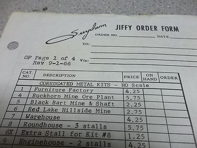 Suydam Jiffy Order Form, Vintage 4-Pages Rev 9-1-66 Model Train