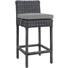 Modway Outdoor Patio Wicker Rattan Bar Stool & Sunbrella® Gray Gray Cushion