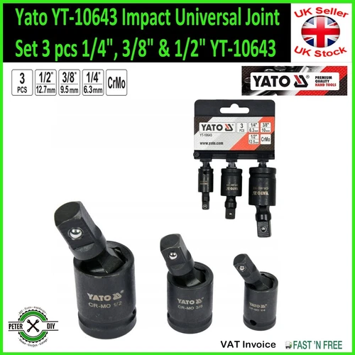 Impact Universal Joint Set 3 pcs 1/4" 3/8" 1/2" Yato Professional YT-10643