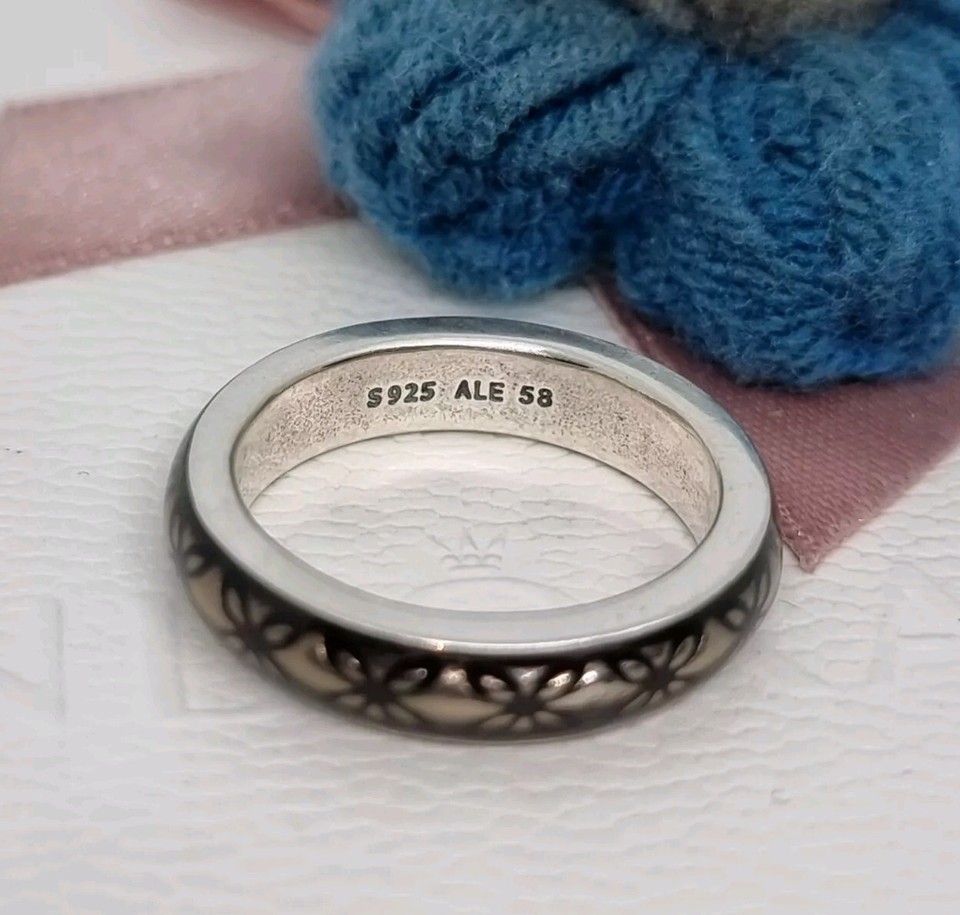 Genuine Pandora Vintage Grey Flower Enamel Ring Size 58 💕 S925 ALE eBay