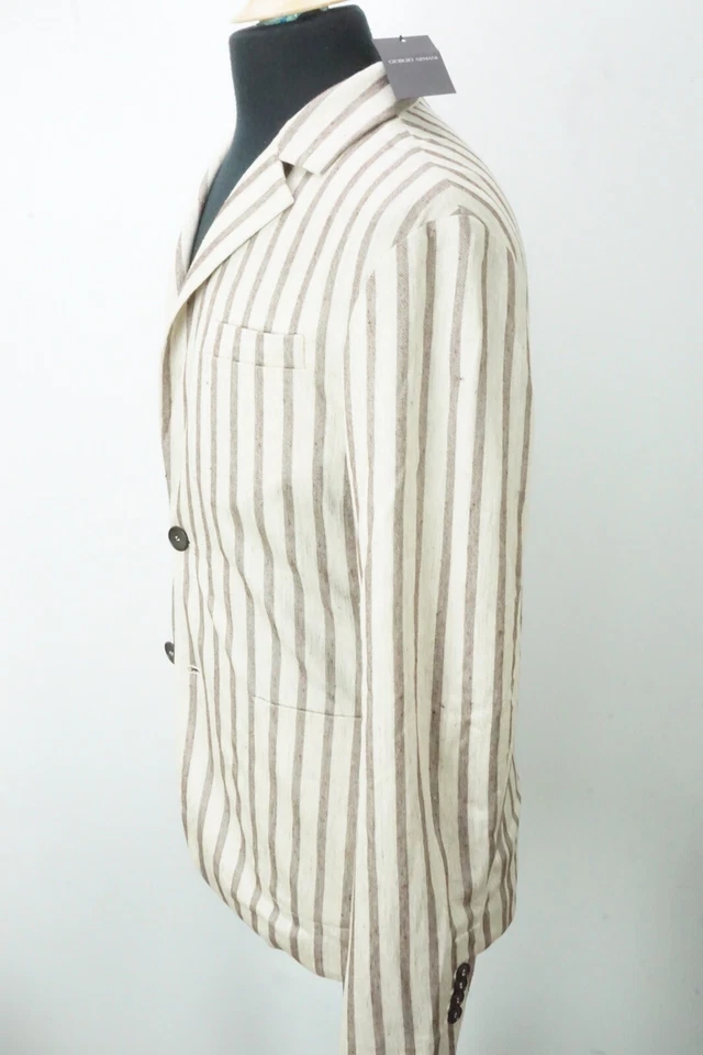 Giorgio Armani Black Label Brown Striped Linen Blend Sport Coat Jacket Sz 48 NEW - Image 2 of 4