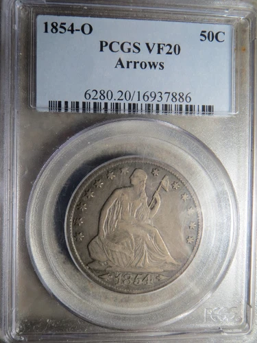 1854 O Liberty Seated Half Dollar PCGS VF20 W/ Arrows