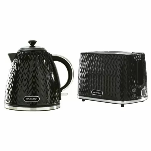 Daewoo Argyle 1.7L Kettle 3Kw & 2 Slice Toaster Set- Black, SDA1774/ SDA1773 -N