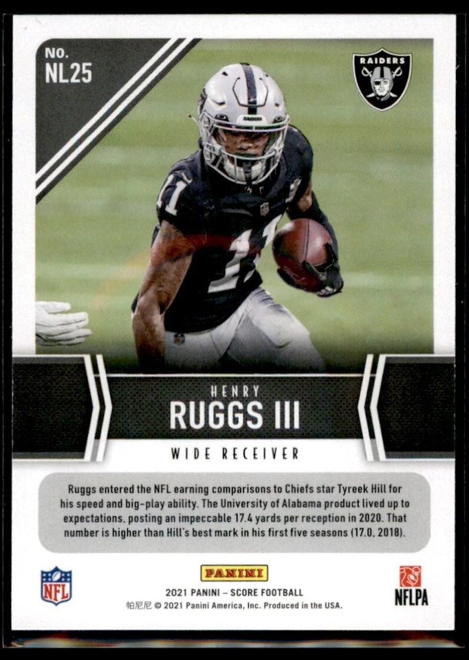2021 Score Next Level Stats Henry Ruggs III Las Vegas Raiders #NL25 - Image 2 of 2