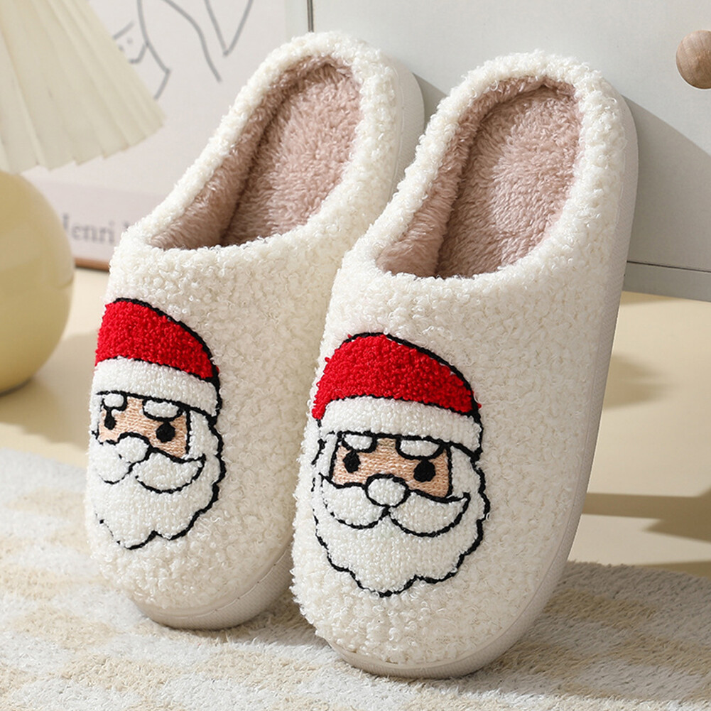 APL Babbo Natale Soffice Pelliccia Pantofole Piatte Peluche Slip on Casa Scarpe per Inverno Interno