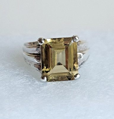 925 Sterling Silber Größe 5,5 Zitronenquarz Ring, Smaragdschliff 7,5 ct Solitär