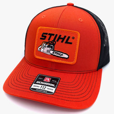 Stihl Chainsaw Vintage Patch Hat - Richardson 112 Orange  Black Hi-Vis Cap
