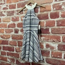 Teeze Me Mini Dress Juniors Size 1/2 White Blue Striped Casual Halter Sleeveless