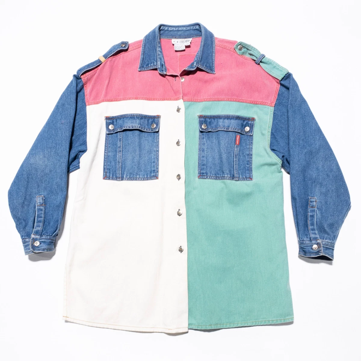 90s colorblock denim best sale jacket