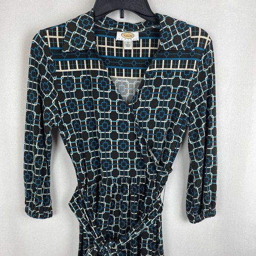 Talbots Women 3/4 Sleeve Pullover V Neck Print Dress Size 4 - Imagen 8 de 11