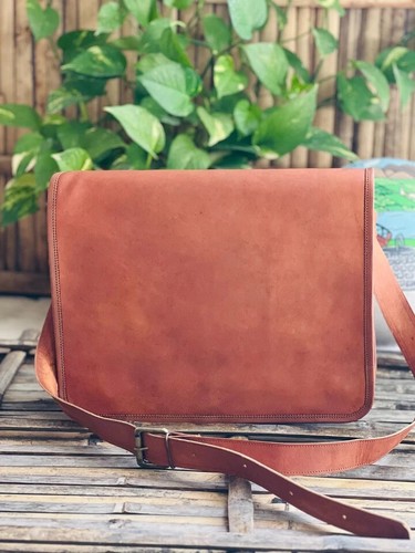 15" Handmade Luxury Leather Laptop Messenger Bag Rare Men's Briefcase Satchel - Picture 5 of 6